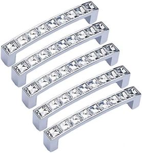 abcGoodefg Square Clear Glass Crystal Decorated Rhinestone handle pull for Door Cabinets Drawer Cupboard Kitchen Bathroom Knobs Europe U Shape Stainless Steel Handle Pull (96mm Pack of 5 Slivery)