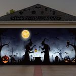 Preboun Halloween Garage Door Decorations Witch Halloween Door Cover Hanging Halloween Garage Door Banner Cauldron Backdrop Mural for Home Outdoor Indoor Spooky Party Wall Window Yard, 7 x 16 ft