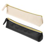 Ymapinc Pencil Bag, 2 PCS Pencil Bag Pencil Case with Zipper Cute Pen Stationery Pouch Bag/PU Leather Small Pouch Stationery Pouch Zipper Bag for Pens, Pencils, Markers(Black & Beige)