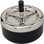LuckyStone Black Round Metal Push Down Cigarette Ashtray w/Spinning Tray - 4" Diameter