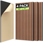 TONOR 4 PCS Wood Slat Panels, 48"x24" Adhesive Acoustic Panels for Wall, Decorative 3D Fluted Panels for Sound Absorbing, Soundproof Panels with Wood Finish for Living Room, Rosewood Orange