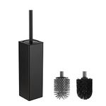 BVL Black Toilet Brush, Square Silicon Toilet Brush and Holder, Free Standing Toilet Brush Including 2 Quick Drying Brush Heads