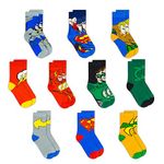 DC Comics Socks for Boys, 10-Pack Boys Socks, Toddler Socks with The Batman, Superman, Wonder Woman, & Flash, Justice League, 6-10 Years