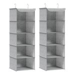 SONGMICS Hanging Wardrobe Storage Organisers, Set of 2, Hanging Storage Shelves, Foldable Wardrobe Clothes Organisers, Space-Saving, Metal Hooks, Bamboo Inserts, Linen Pattern, Light Grey RCH005W02