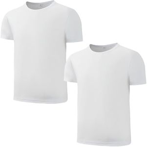 Juephe 2 Pack Kids/Boys/Youth Quick Dry Sports Tee Shirt Mesh Moisture Wicking Active Athletic T-Shirt (Age4-18Years) White