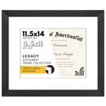 Americanflat 11.5x14 Diploma Frame with Shatter-Resistant Glass - Use as 8.5x11 Frame with Mat or 11.5x14 Frame without Mat - Legacy Collection - Thin Picture Frame for Wall Display - Black