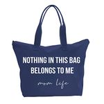 ElegantPark Baby Shower Gifts for New Mom Life Tote Bag Birthday Gifts for Mom to be Gift Mothers Day Christmas Gifts Canvas Mom Tote Bag with Zipper and Pocket Shoulder Bag Navy Blue