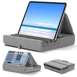 KDD Tablet Pillow Holder, Foldable iPad Stand for Lap, Bed and Desk -Tablet Soft Pad Dock with Pocket & Stylus Mount Compatible with iPad Pro 12.9, 10.5, 9.7 Air Mini 6 5 4 3, Kindle, E-Reader, Gray