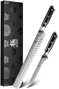 KYOKU Knife Set, Shogun Gin Series 2pc Japanese Style Kitchen Knife Set for Cooking, 7" Boning 12" Slicing Knife with Silver Ion Blade Sheath Gift Box, Ultra Sharp Damascus Stainless Steel Knives