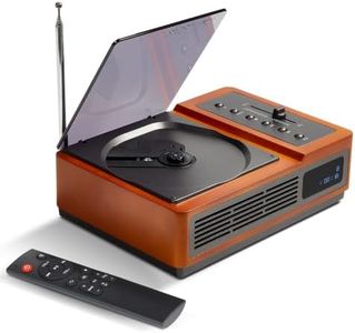 THINKYA R02 Retro CD Player with FM Radio, Bluetooth 5.3 Transmitter & Receiver, Dual Stereo Speakers, Rechargeable Battery, USB/SD Playback, Home Audio System, Brown