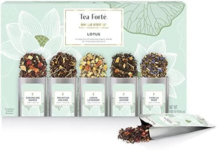 Tea Forte Single Steeps Loose Leaf Lotus Tea Sampler, Assorted Variety Tea Box, Serve Pouches,15 Count (Pack of 1)