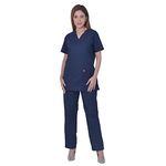 FRENCH TERRAIN® UNISEX V-NECK POLYESTER COTTON MEDICAL SCRUB SUIT FOR DOCTORS (TOP AND BOTTOM) TRIPLE NEEDLE STITCH TOP WITH CHEST POCKET, DARK NAVY BLUE, 40–L.
