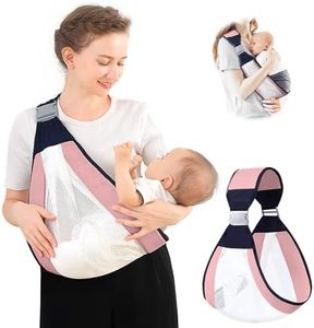 Baby Sling Carrier, Adjustable Baby Holder Carrier, Baby Half Wrapped Sling Hip Carrier, One Shoulder Labor-Saving, Lightweight Breathable Mesh Fabric for Newborn to Toddler Up to 45 lbs (Pink)