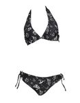 Meowcos Women's Bikini Sets Two Piece Swimsuit Cat Witch Print Gothic Swimwear Bathing Suit Bikini Set, Black and Purple, Small