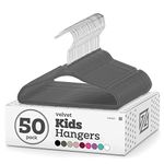 Zober Velvet Kids Hangers - Space Saving, Non-Slip Clothes Hanger Set w/ 360 Degree Chrome Swivel Hook - Pack of 50, Grey