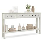 Giantex Narrow Console Table with Storage - 60" Long Sofa Side Table w/ 4 Drawers & Open Shelf, Solid Wood Legs, Rectangular Entry Table, Retro Entryway Table for Living Room Hallway, Foyer (White)