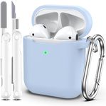 MHYALUDO AirPods Case Cover, Military Grade Anti-Fall Soft Silicone Shock-Absorbing Protective AirPods 2&1 Generation Case Skin Touch with Keychain and Cleaning kit, Front LED Visible, Sky Blue