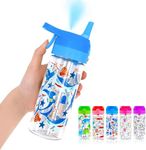 Newthinking Kids Water Bottle with Spray Mist, 420ml Portable Kids Spray Drinking Bottle for Boys Girls School Cool Down and Hydrate (Blue)