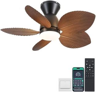 Kviflon Ceiling Fans with Lights and Remote/APP Control, 30 Inch Small Tropical Low Profile Ceiling Fan Light, Flush Mount Palm Leaf Ceiling Fans for Bedroom Kitchen Patio Indoor Outdoor, Brown