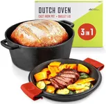 Cast Iron Dutch Oven Pot with Lid, 3-in-1, 5 Quart Cast Iron Dutch Oven with Cast Iron Skillet Lid, Cast Iron Pot with Lid, Preseasoned Cast Iron Pots and Pans Set, RV or Lodge Camping Cast Iron Set