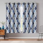 Beauoop Blue Grey Blackout Curtains for Bedroom 54 Inch Drop Lattice Eyelet Curtains for Living Room Thermal Insulated Moroccan Geo Drapes Quatrefoil Window Treatment Set 2 Panels