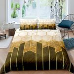 Manfei Geometric Comforter Cover Set Brown Honeycomb Pattern Print Duvet Cover Geometric Diamond Hexagon Decor Bedding Set 3pcs Soft Polyester Quilt Cover with 2 Pillow Cases(No Comforter) King Size