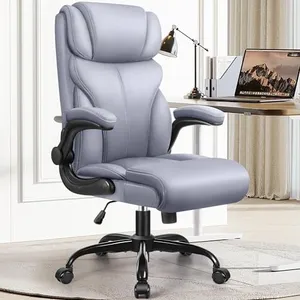 HeroSet Office Chair, Ergonomic Big and Tall Computer Desk Chairs, Executive Breathable Leather Chair with Adjustable High Back Flip-up Armrests, Lumbar Support Swivel PC Chair with Rocking Function