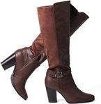 katliu Women's Heeled Knee High Boots Zip Up High Chunky Heeled Boots