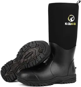 Kalkal Rubber Boots for Men, Waterproof Rain Boots Men with 6mm Neoprene, Insulated Durable Hunting Boots for Fishing, Farming, Gardening and Working