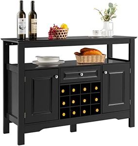 Giantex Wood Wine Cabinet, Sideboard Table with Drawer and Cupboards, Wine Bar Console Table, Wine Display Bar Cabinet with Wine Storage Rack for 12 Bottles, Open Top Shelf, Sideboard Buffet (Black)