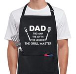 Xornis 100% Cotton Funny Aprons Grill Master with 2 Pockets BBQ Grilling Adjustable Bib Aprons Gifts for Men Dad Friends Father Barbecue