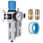 NANPU 1/2" BSP Zinc Alloy High Pressure Compressed Air Filter Regulator Lubricator Combo (FRL) Water/Oil Trap Separator - Gauge(0-16 Bar), Poly Bowl, Semi-Auto Drain, Metal Bracket