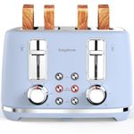 LONGDEEM 4-Slice Toaster Stainless Steel, Wide Slots 1.5", Dual Controls, Removable Crumb Tray, 6 Shade Settings, Bagel & Frozen, Easy Clean, Blue