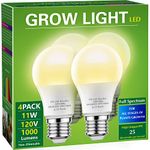 Briignite 4 Pack Grow Light Bulbs, LED Grow Light Bulb A19 Bulb, Full Spectrum Grow Light Bulb, Plant Light Bulbs E26 Base, 11W Grow Bulb 100W Equivalent, Grow Light for Indoor Plants, Seed Starting