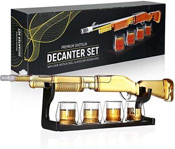 Gun Decanter, Whiskey Holder, Whiskey Decanter, Gun Whiskey Decanter, Glass Gun Liquor Holder, Gun Whiskey Bottle, Gun Liquor Dispenser Set For Wine, Tequila Gifts, 1000ML w/ 4 Glasses, Shotgun Shaped