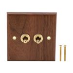 Double Toggle Switch Retro Walnut Wood Light Dimmer Switch Wall Mount Panel Repair Tools with Brass Screw for Floor Torchiere Lamps