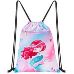 WAWSAM Mermaid Drawstring Backpack for Kids - 34 x 45 cm Sports Gym PE Bag for Girls Waterproof Beach Swimming School Travel Sackpack Birthday Gift Christmas with Zippered Pocket