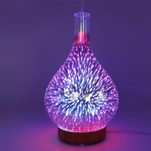 CINY Difusor de Aceites Esenciales De Aromaterapia, Mini Difusor De Aroma 3D de 100 ml, Humidificador De Luz Nocturna, Fuegos Artificiales De Vidrio, Luces LED de 7 Colores Para Oficina