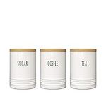 Karisky Kitchen Canister Jars with Airtight Bamboo Lids, Metal Farmhouse Decorative Coffee Sugar Tea Storage Containers for Kitchen Counter, Set of 3, 7 x 5 Inch, White