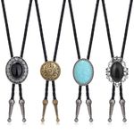 HAIAISO Bolo Tie for Men Western Cowboy Handmade Totem Element Leather Necktie Necklace Halloween Costume Accessories(4Pcs)