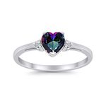 Blue Apple Co. Wedding Engagement Heart Created Opal Promise Ring CZ 925 Sterling Silver