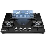 Beyond Appliances Solaria 4 Full Brass Burner Smart Gas Stove Auto Ignition | Digital Timer | Flame Failure Device | Toughened Glass | ISI Certified | LPG & PNG Compatible Cooktop | PAN India Service