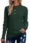 Breampot Women Cable Knit Jumper Casual Basic Long Sleeve Pullover Sweater Tops(Green,Small)