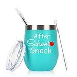 Teacher Gifts-After School Snack Wine Tumbler, Funny Teacher Appreciation Christmas Year End Graduation Gifts for Teacher Women, Thank You Gift for Teacher, 12oz Insulated Stainless Steel Tumber, Mint