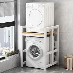 HOLMZCED Stackable Washer Dryer Standing Rack Shelf, Steel Washer Dryer Machine Stacking Rack Stand Wooden Washing Machine Shelf Heavy Duty Space Saving for Bathroom Laundry Room