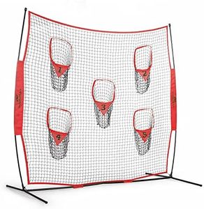 PodiuMax Portable Football Trainer Throwing Net, 8ft x 8ft Knotless Net for Improving QB Throwing Accuracy with 5 Target Pockets, with Carry Bag (Red)