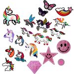 Iron on Patches, 20Pcs Embroidered Applique Patches Stickers, Badges Fabric and Assorted Size DIY Decoration Patches Sew on Clothes, Jacket, Shoes, Bag, Cap - Kids & Adults (Unicorn）