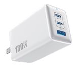 130W USB C Wall Charger,GaN III 3-Port Fast Charging Station,PD QC Foldable Charger Block Portable 65W USB C Laptop Adapter for MacBook Pro/Air,iPad Pro,Galaxy S23,Dell XPS 13,iPhone 15/Pro etc-White