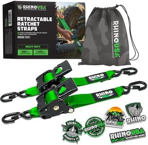 Cinghie di ancoraggio retrattili a cricchetto - Resistenza alla rottura di 1360 kg, include (2) cinghie di ancoraggio retrattili automatiche da 5 cm x 3 m con manici imbottiti - Verde