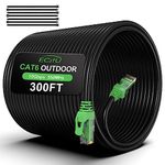 300FT Cat6 Outdoor Ethernet Cable, In-Ground, Heavy Duty Direct Burial, 24AWG CCA Patch Cord for Laptops, PCs, Routers, Printers, Surveillance Camera, POE, UTP Cat 6 Internet Cable with 25 Cable Ties